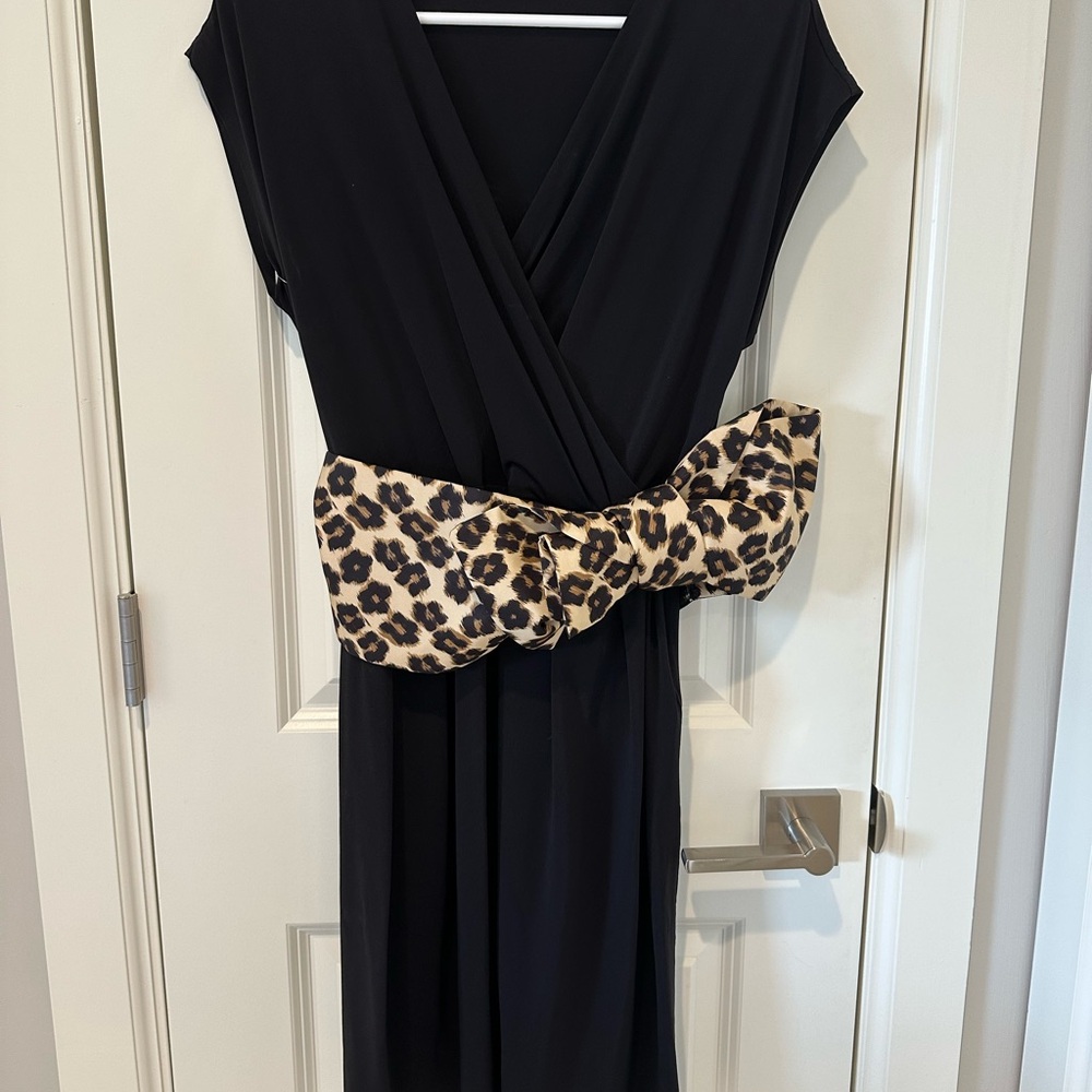 New VALENTINO RED Leopard Print Bow Stretch-crepe Cocktail Black size 8-10